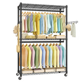 SONGMICS heavy-duty rolling clothes rack front view, spacious storage for garments