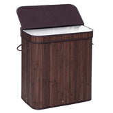Songmics bamboo laundry hamper with lid showing lid-on design, concealing laundry neatly