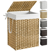 Songmics laundry hamper with lid in goose yellow conceals laundry and controls odors.