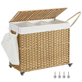Songmics laundry hamper with lid shown from the side for stylish storage.