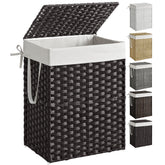 SONGMICS laundry hamper with lid shows easy-open design for quick laundry storage.
