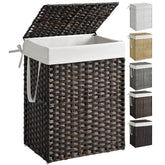 Songmics laundry hamper with lid keeps dirty clothes hidden and odor contained.