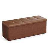 SONGMICS Mazie 43-inch folding ottoman bench, open to reveal 131 L storage for linens.