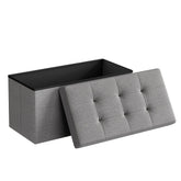 SONGMICS MAZIE folding ottoman assembly demonstrates quick setup and easy storage.