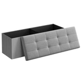 SONGMICS MAZIE folding ottoman bench closed, compact storage under bed or in a closet.