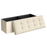 SONGMICS Mazie cream white folding ottoman closed, sturdy seating option