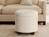 SONGMICS round ottoman cream white with tufted velvet for stylish seating.