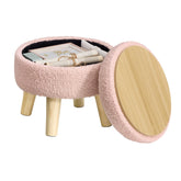 SONGMICS round storage ottoman jelly pink, 12.2 inch diameter, ideal as a compact footstool.