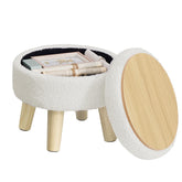 Songmics round storage ottoman with teddy fleece and wood legs provides cozy seating.