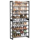 SONGMICS 10-tier ink black shoe rack holds up to 50 pairs for organized closets