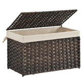 SONGMICS storage basket with lid in brown shows 65 L capacity for blankets