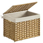 SONGMICS Storage Basket with Lid close-up showing easy one-handed access.