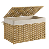 Songmics storage basket with lid closed protecting laundry from dust