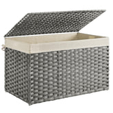 Songmics storage basket with lid in gray showing concealed storage and tidy appearance