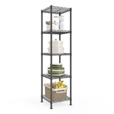 SONGMICS 5-tier narrow shelf front view for compact organization in small spaces.