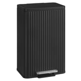 SONGMICS ink black trash can, front view showing a sleek stainless steel finish.
