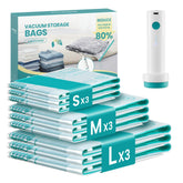 Songmics vacuum storage bags with pump showing space-saving storage for clothes