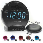 Sonic Alert Sonic Bomb clock front view with bold display for heavy sleepers