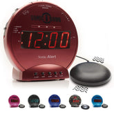 Sonic Bomb front view shows bold display and red alert lights for heavy sleepers.