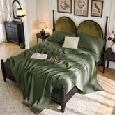 Sonoro Kate olive green king linen fitted sheet, breathable and securely fitting with deep pockets.