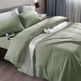 SONORO KATE Sage queen sheets close-up show ultra-soft microfiber.