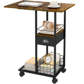 Sonyabecca rolling C-shaped side table with wheels beside sofa for easy mobility