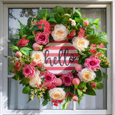 Soomeir spring-summer wreath highlights peonies and roses to boost curb appeal at your front door.