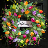 Soomeir Spring Summer Wreath with tulips brightens your front door for seasonal curb appeal.
