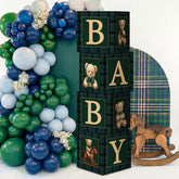 Sosation bear baby shower boxes in green blue tartan used as elegant centerpieces