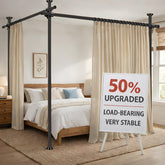 Sovtfides room divider with no-drill tension rod in ceiling-to-floor setup for renter-friendly room division.