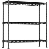 Soywey 3-shelf adjustable storage unit showing sturdy black metal frame for versatile organization