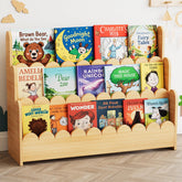 SpaceAid 3-tier scalloped shelf front view, easy-access for toddlers.