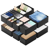 SpaceAid 12-pack drawer organizers neatly arranged in a dresser for neat clothing storage.
