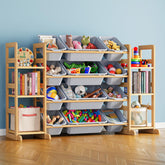 SpaceAid toy storage with six shelves and twelve bins for organized playtime
