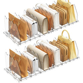SpaceKEEPER adjustable shelf divider in a tidy closet for easy purse visibility