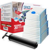 Spacesaver 20-pack vacuum bags arranged for space-saving bedding storage.