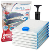 Spacesaver 6-pack vacuum bags keep comforters tightly stored for space-saving.