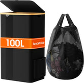 SpaceTrove 100L laundry basket with lid showing large capacity for bulky loads