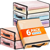 SpaceWhisper clear storage bags with zipper and handle for easy, visible closet organization.