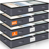 SpaceWhisper under-bed bins with clear top for quick visibility and space-saving storage.