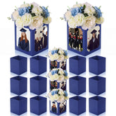 Spiareal blue graduation box centerpiece, front view for multi-angle photo displays