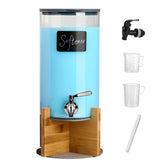 Spreccio glass detergent dispenser on the counter with lid and labels.