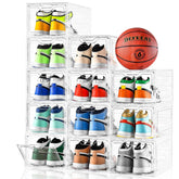 Stebopum 12-pack clear shoe boxes with magnetic door for quick sneaker access.