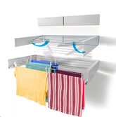Step Up wall-mounted drying rack extended for generous laundry space.