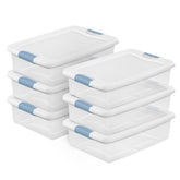 Sterilite latching box with airtight lid in action for dust protection.