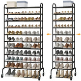 STO STO Expandable Shoe Rack front door view showing tall 10-tier balance and space for shoes