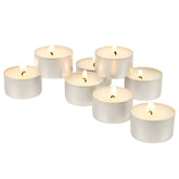Stonebriar unscented tealight in a white tin for clean, smokeless ambiance.