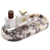 Stonemanus oval natural marble tray for vanity organization with unique veining