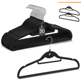 STOPKLAS velvet hangers 30-pack in a tidy closet showing non-slip finish and premium look