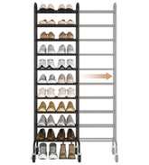 STORAGE MANIAC 10-tier expandable shoe rack wide view demonstrates adjustable capacity.